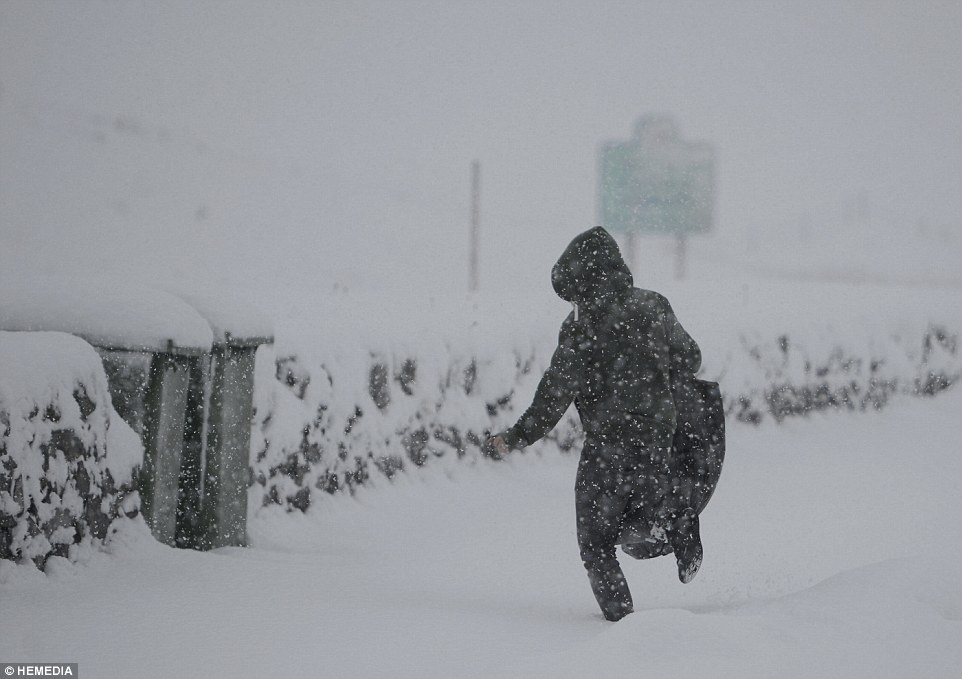 Heavy snowfall hit the Drumochter Pass on the A9 in the Scottish Highlands today as Storm Clodagh battered Britain after coming over the Atlantic