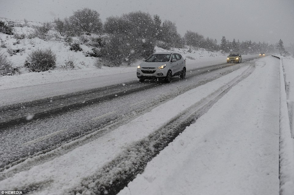 Driving conditions on the A9 itself were treacherous and motorists were urged to take extra care during snow flurries that hit today