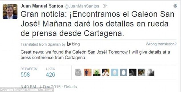 Sunken Spanish galleon's plunder that's worth up to $1.5BILLION: First look at the wreck of wreck of the San Jose, 300 years after it sank