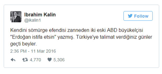 Ankara eski ABD büyük elçilerine sert çıkıştı Ankara eski ABD büyük elçilerine sert çıkıştı