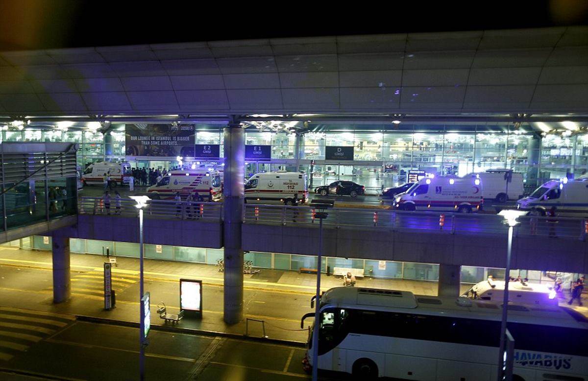 Three suicide bombers kill at least 28 and wound 60 detonating explosive vests in Istanbul airport