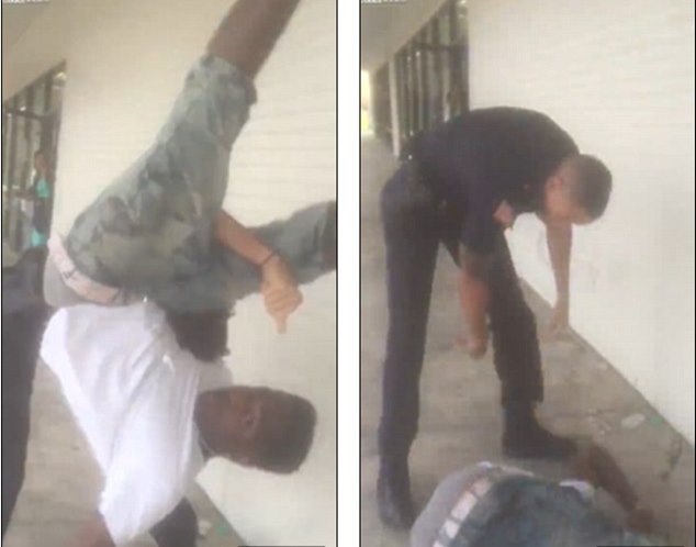 Police officer BODYSLAMS a suspect who cries out for his mother as he is knocked out cold 