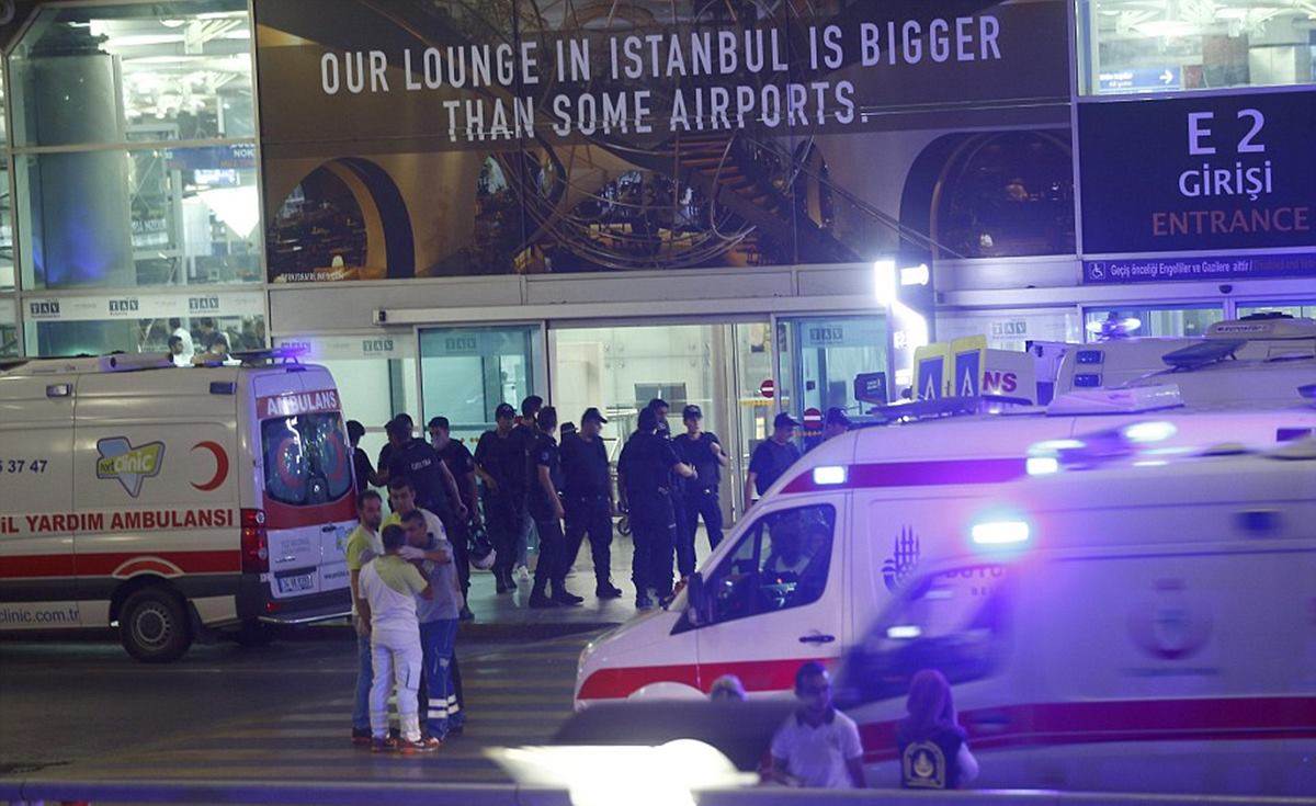 Three suicide bombers kill at least 28 and wound 60 detonating explosive vests in Istanbul airport