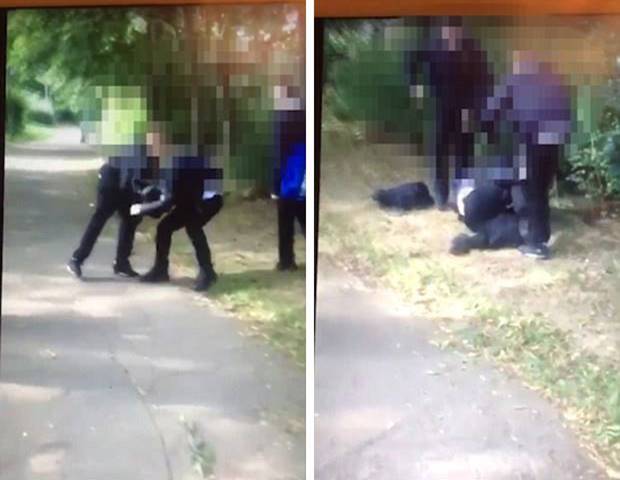 Racist attack: Vile video shows school pupils punching and kicking boy to the ground