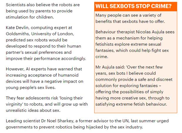 SEXBOTS: The rise of sex robots has been compared to the growth of the e-book 