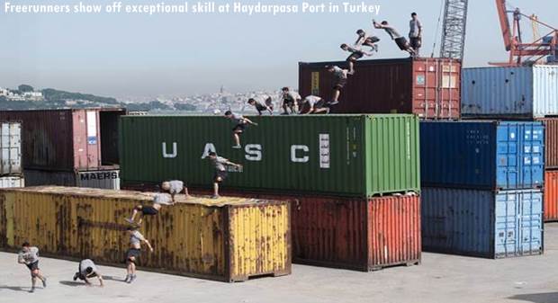 Spectacular show: Freerunners show off exceptional skill at Haydarpasa Port in Turkey