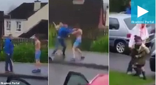 Thugs brawl with hurling sticks as parents collect children - Video