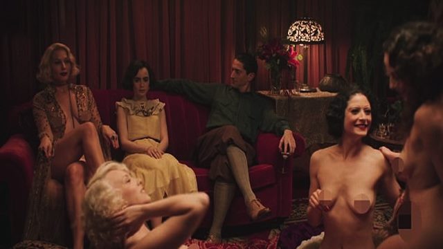 Demure Lily Collins watches naked lesbian orgy unfold in steamy sex 