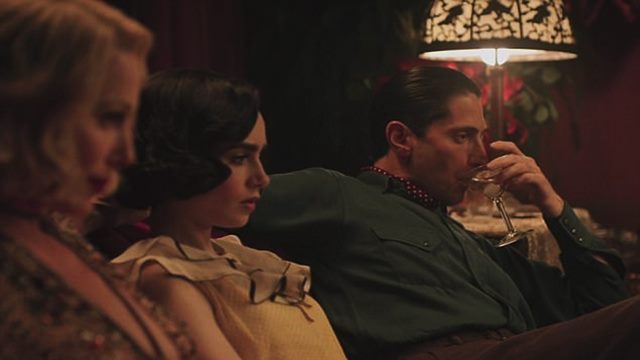 Demure Lily Collins watches naked lesbian orgy unfold in steamy sex 