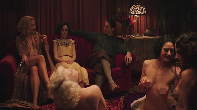 Demure Lily Collins watches naked lesbian orgy unfold in steamy sex 