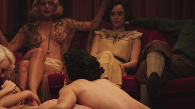 Demure Lily Collins watches naked lesbian orgy unfold in steamy sex 