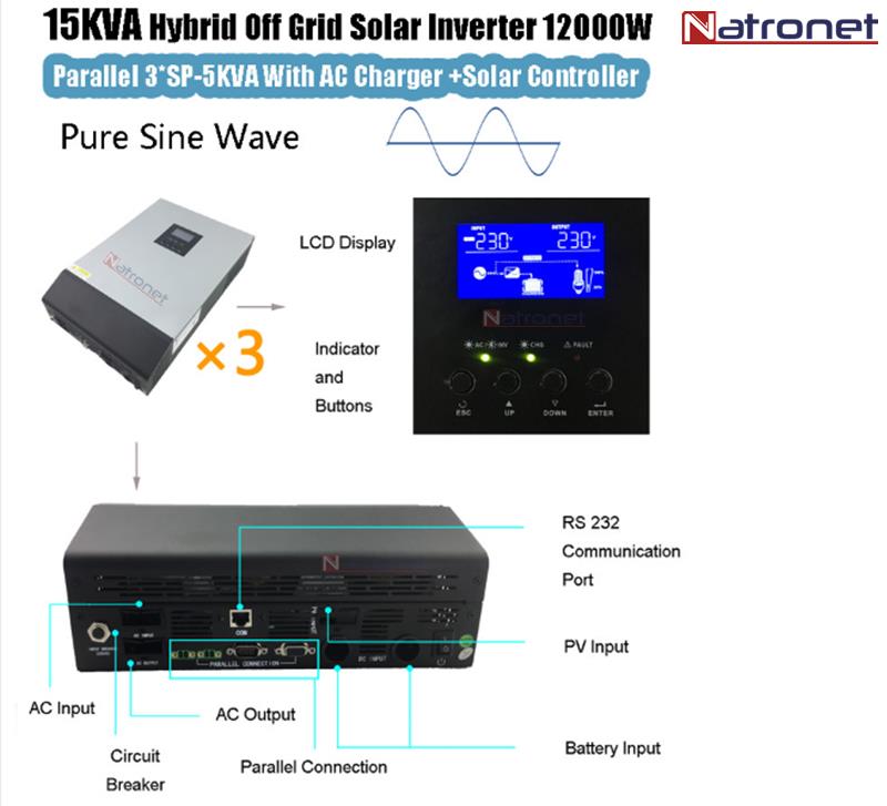 İnverterler: 15 KVA 12000 W Hibrid Saf Sinüs İnverter 