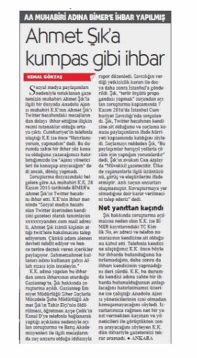 Gazeteci Ahmet Şık'ın savunmasının tam metni