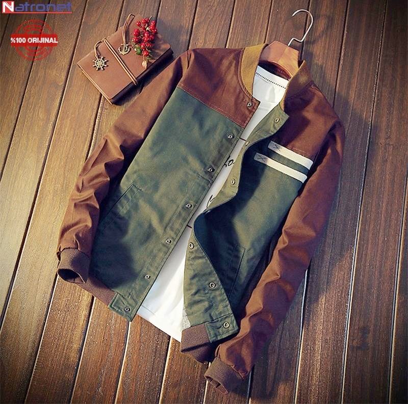 Furino Jacket: Yeşil ve Kahverengi Beyzbol Ceket İtalyan Tasarım
