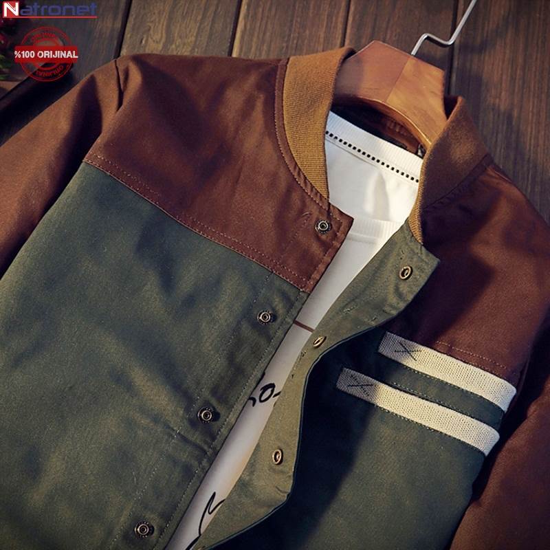 Furino Jacket: Yeşil ve Kahverengi Beyzbol Ceket İtalyan Tasarım