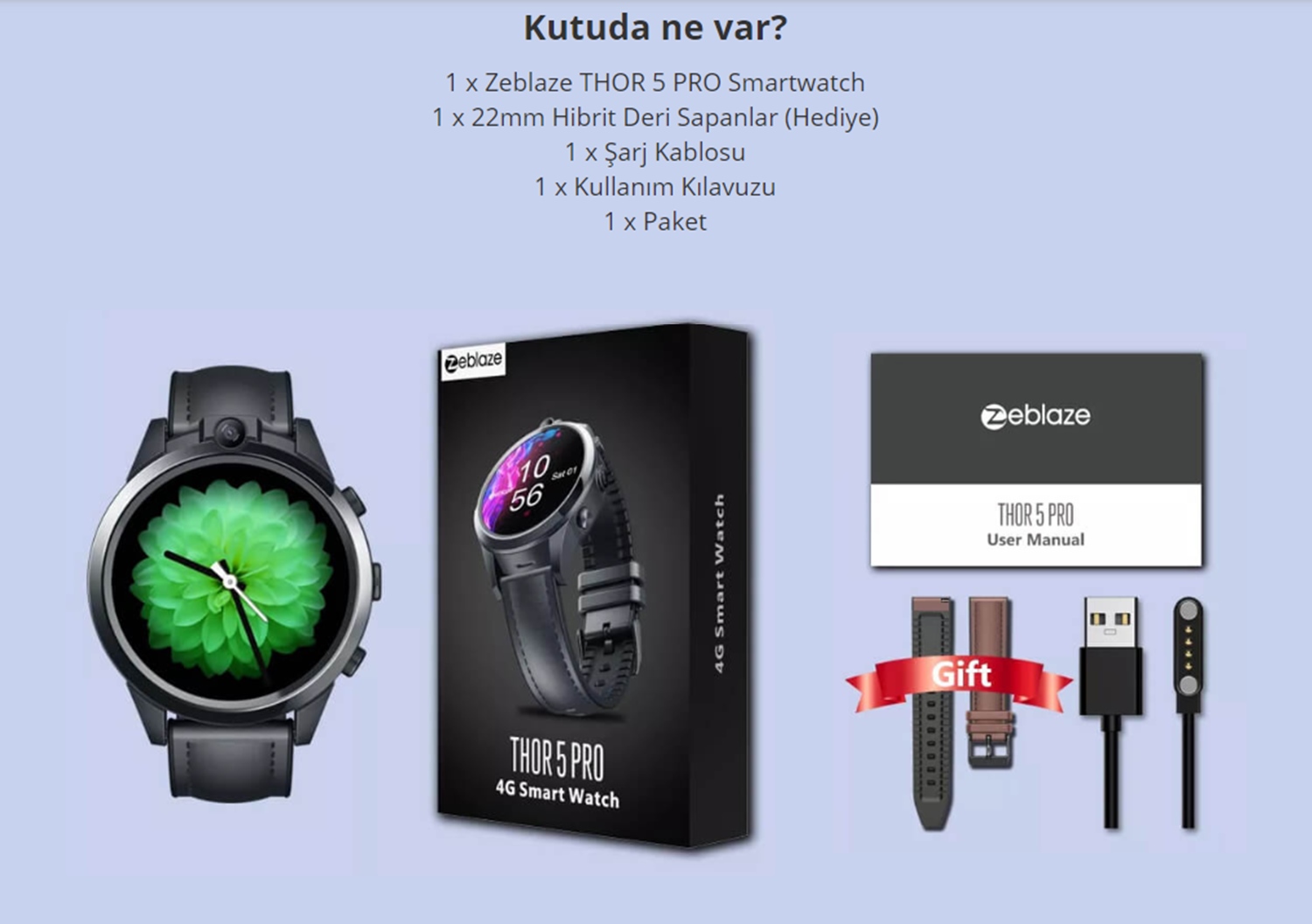 Zeblaze Thor5 Pro 3GB+32 GB 4G Sim Kartlı Akıllı Saat Türkiye