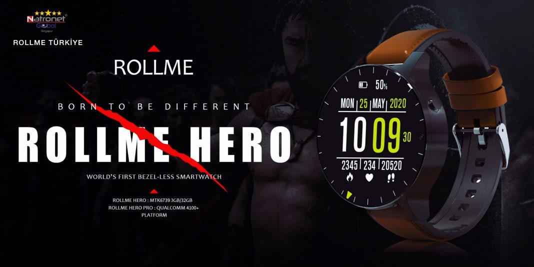 Rollme HERO PRO Çerçevesiz Tam Ekran 4G 1.69 İnç 8.0 + 13.0MP Çift Kameralı Akıllı Saat