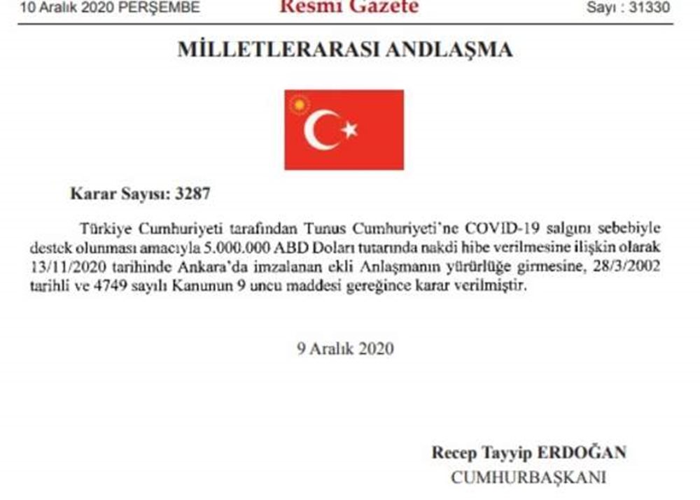 Covid-19 salgını sebebiyle Tunus'a 5 milyon dolarlık hibe