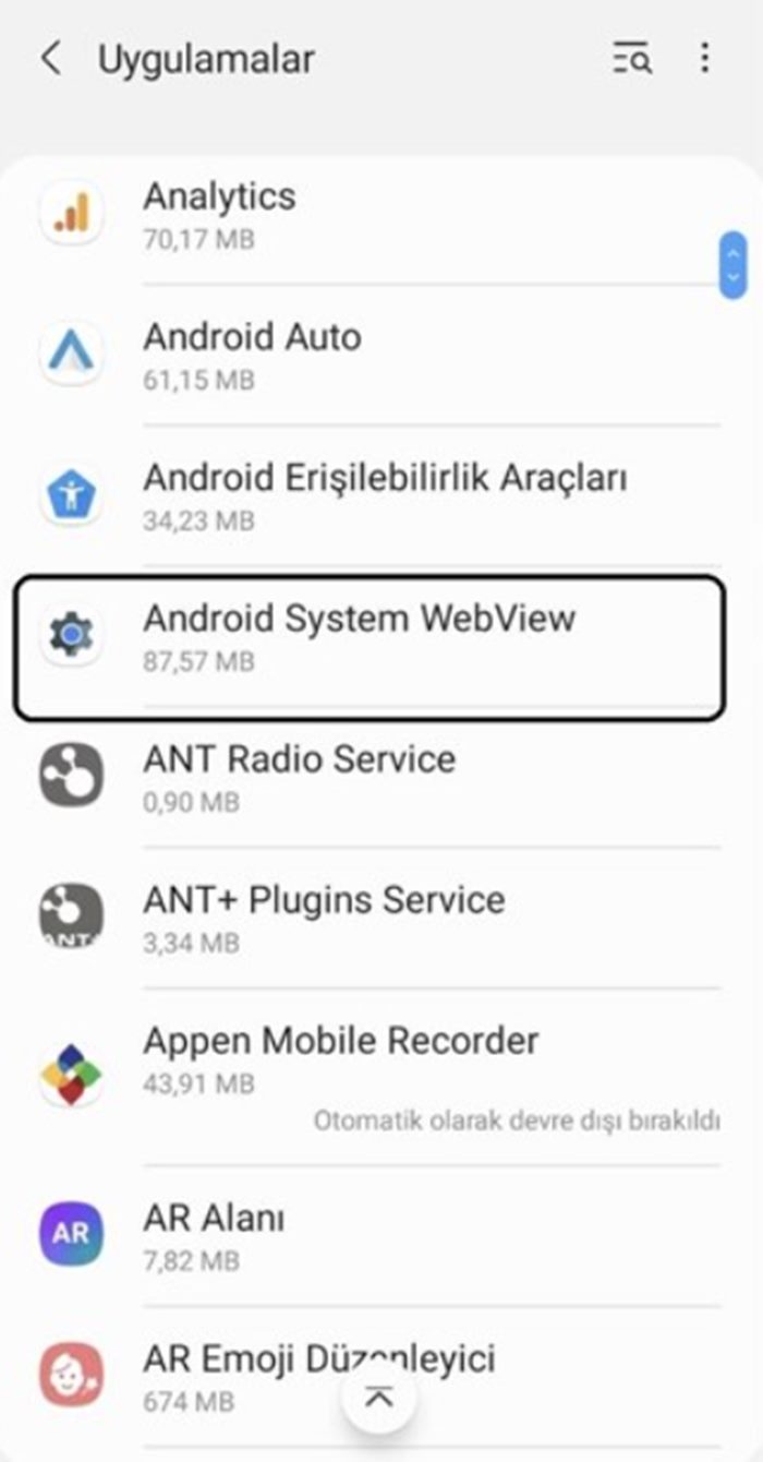 Android uygulamalar 'Android System Webview' nedeniyle çöküyor