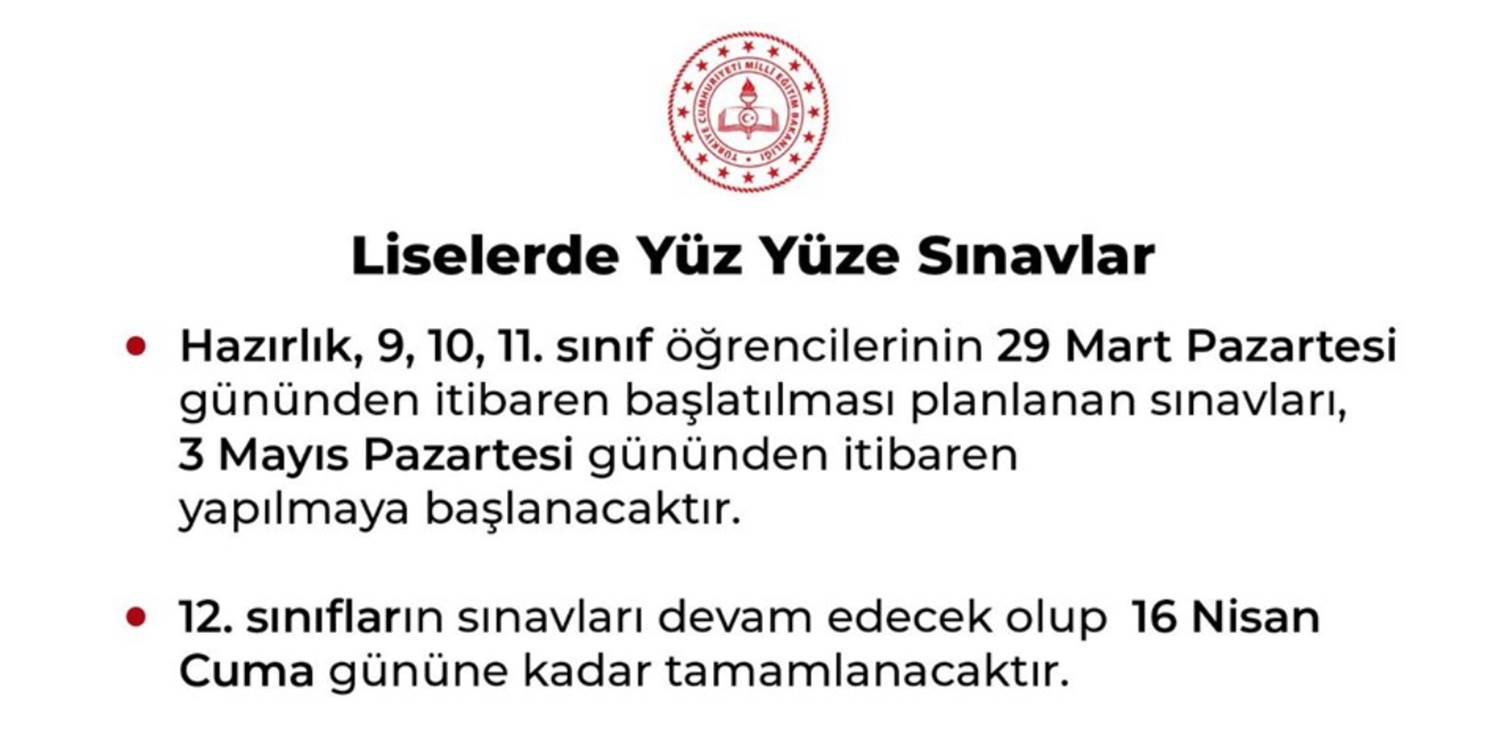 MEB'den liselerde yüz yüze sınav açıklaması: Sınavlar ertelendi mi?