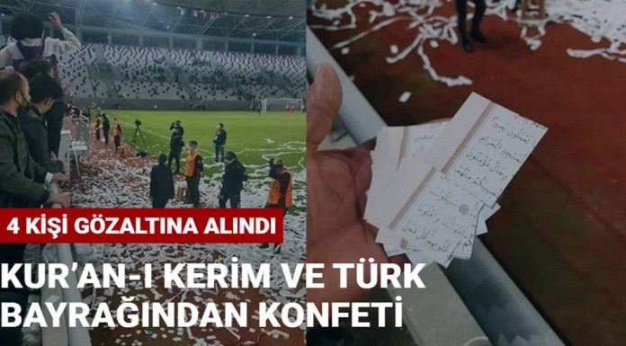Kur’an-ı Kerim sayfaları ve Türk bayrağından konfeti Haberler , Spor , Futbol ,Ordu