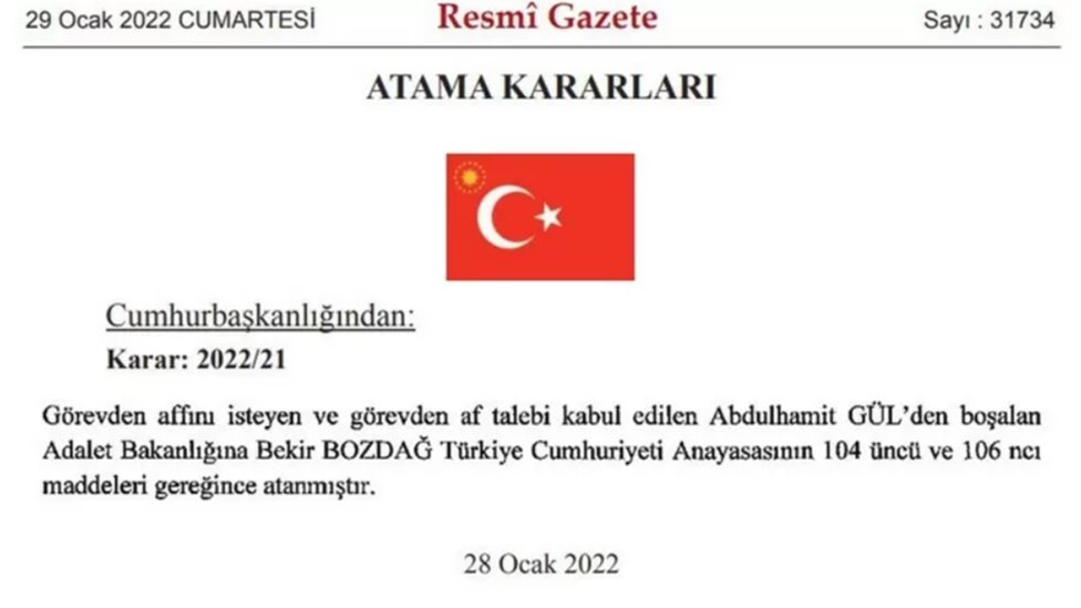 Adalet Bakanı Abdülhamit Gül görevinden istifa etti yerine Bekir Bozdağ atandı