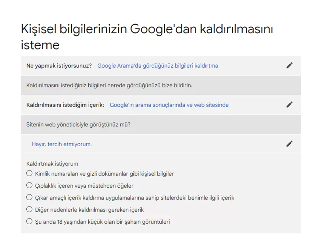 Google Arama sonuçlarından kişisel bilgilerin kaldırılması için nasıl talep oluşturulur?