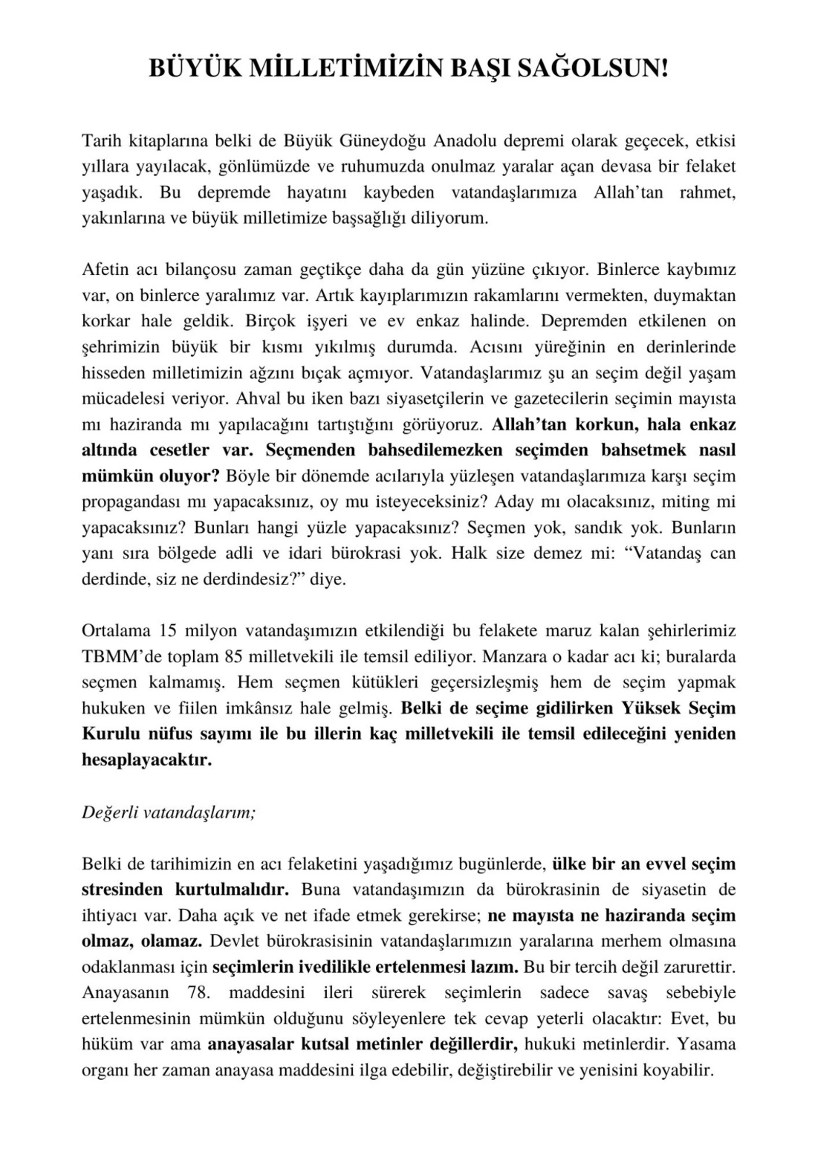 Seçimlerin ertelenmesine dair Eski TBMM Başkanı Bülent Arınç 3 seçenek önerdi