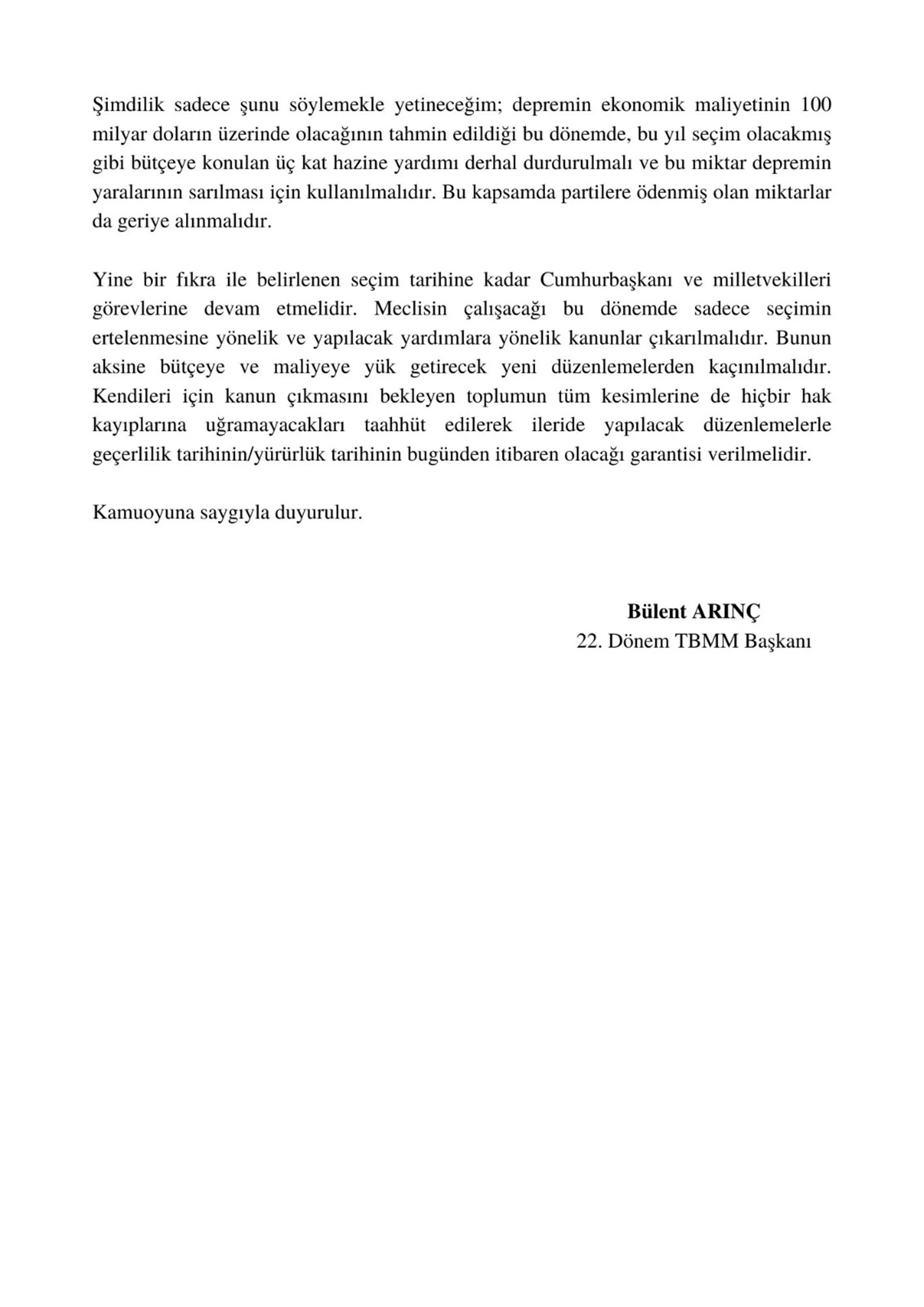 Seçimlerin ertelenmesine dair Eski TBMM Başkanı Bülent Arınç 3 seçenek önerdi