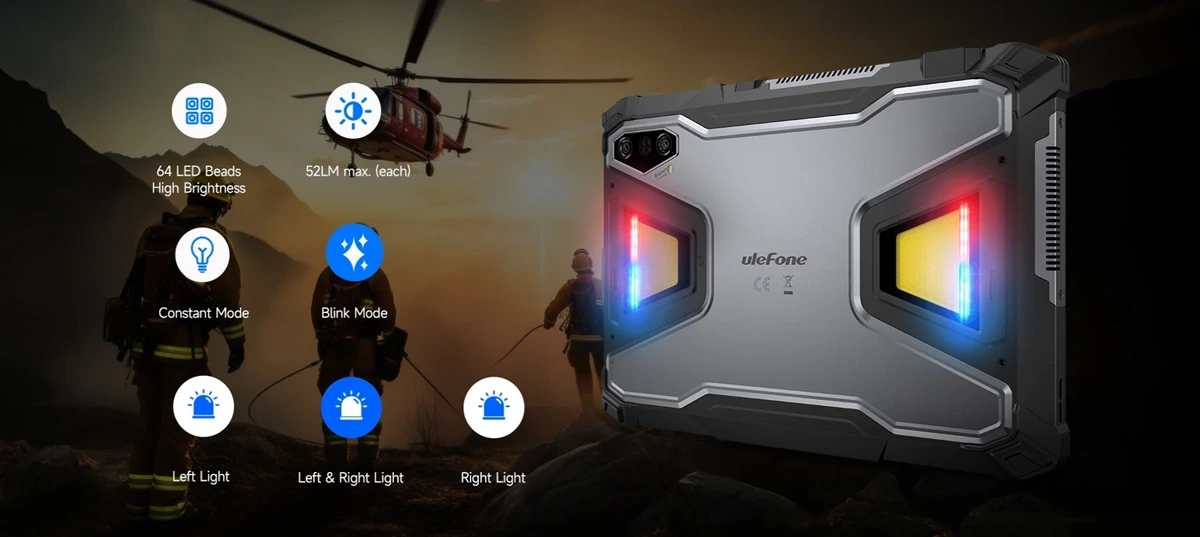 Ulefone Armor Pad 5 Ultra, arka tarafında çift "çok yönlü LED ışık" ve çift uyarı ışığı içerir. LED ışığın maksimum parlaklığı 1.000 lümendir ve özelleştirilebilir tuşa atanabilir. Dört modu destekler: SOS, Sürekli Aydınlatma, Aydınlatma ve Keskin Işık. Keskin Işık ve Aydınlatma modlarının süresi 5 ila 30 dakika arasında ayarlanabilir; ancak yalnızca Aydınlatma modu ayarlanabilir parlaklığı destekler. Ulefone Armor Pad 5 Ultra, arka tarafında çift "çok yönlü LED ışık" ve çift uyarı ışığı içerir. LED ışığın maksimum parlaklığı 1.000 lümendir ve özelleştirilebilir tuşa atanabilir. Dört modu destekler: SOS, Sürekli Aydınlatma, Aydınlatma ve Keskin Işık. Keskin Işık ve Aydınlatma modlarının süresi 5 ila 30 dakika arasında ayarlanabilir; ancak yalnızca Aydınlatma modu ayarlanabilir parlaklığı destekler.